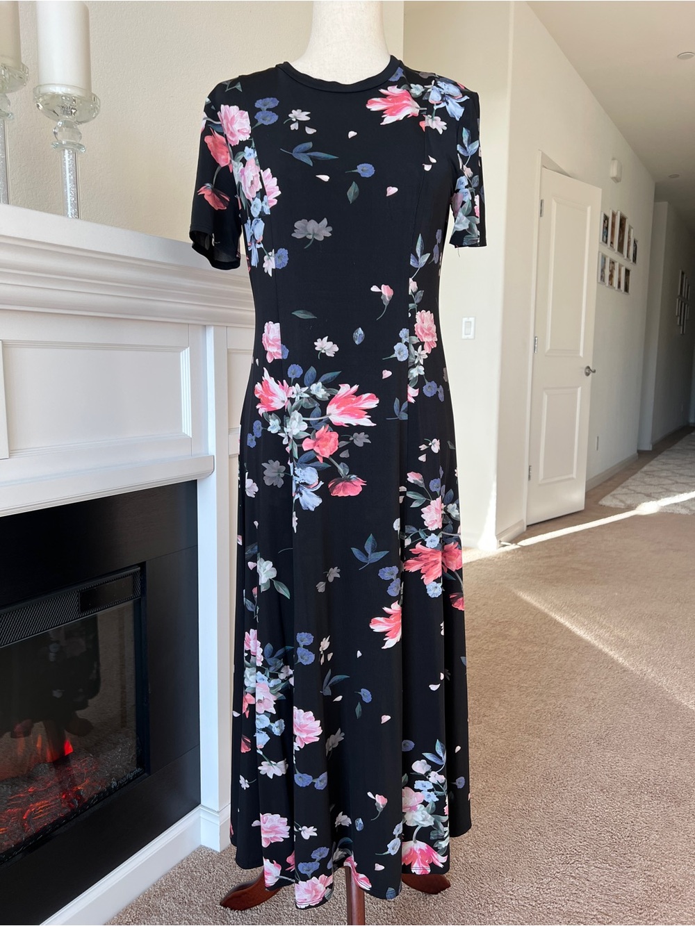 Ted Baker Black Maxi Dress with Pink & Blue Floral Print